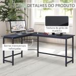 Secretária de Canto Mesa de Computador em Forma de L com Estrutura de Aço 168x120x75cm Preto