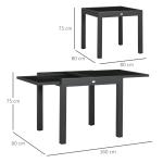 Mesa de Jardim Extensível de Alumínio com Bancada de Vidro Temperado 160x80x75 cm Preto