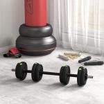 Kit de Halteres 15 kg 2 em 1 com Barra de Pesos Pega Antiderrapante para Treino de Força Preto Verde