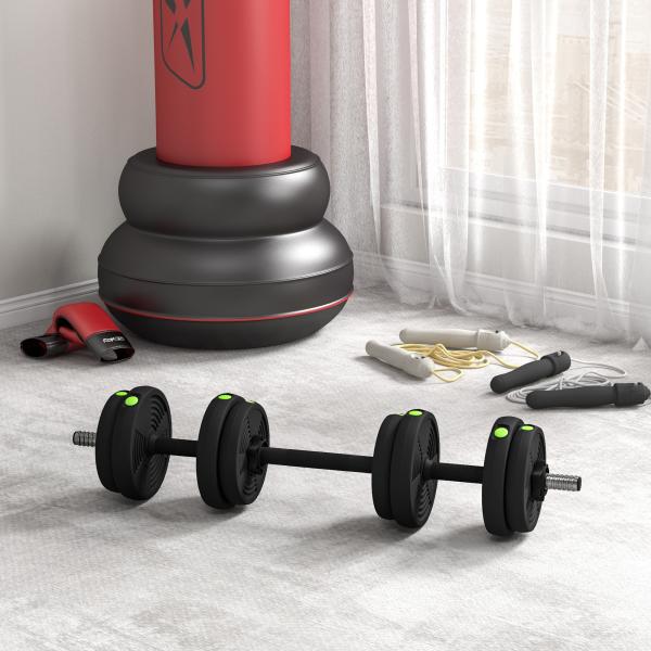 Kit de Halteres 15 kg 2 em 1 com Barra de Pesos Pega Antiderrapante para Treino de Força Preto Verde