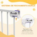 Barreira para Cães de Aço Barreira de Segurança para Animais de Estimação Dobrável de 3 Painéis Duplo Fechamento 206x90 cm Branco