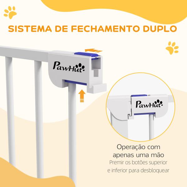 Barreira para Cães de Aço Barreira de Segurança para Animais de Estimação Dobrável de 3 Painéis Duplo Fechamento 206x90 cm Branco