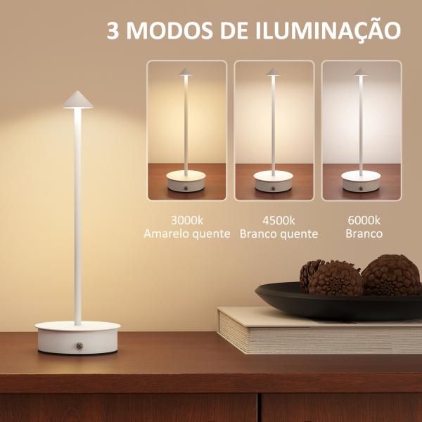 Conjunto de 2 Candeeiros de Mesa Recarregáveis por USB Reguláveis com Controlo Táctil 3000K/4500K/6500K Ø10x30 cm Branco