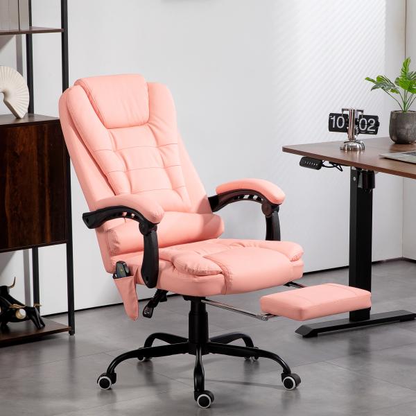 Cadeira de Massagem com 7 Pontos de Massagem Reclinável com Apoio para os Pés e Controlo Remoto 67x67x111 - 121 cm Rosa