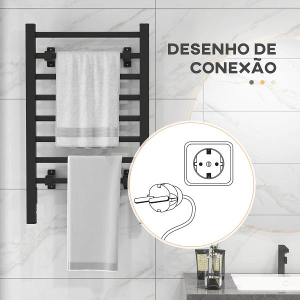 Toalheiro Elétrico c/ 8 Barras para Casa de Banho 53x35x90 cm IPX4 Função de Temporizador Preto