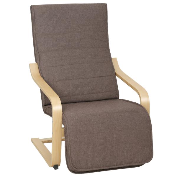 Poltrona Relax com Apoio para os Pés Ajustáveis Poltrona Estofada em Tecido com Estrutura de Madeira 66,5x94x100 cm Marrom
