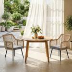 Conjunto de 2 Cadeiras de Jardim Exterior em Vime com Almofadas Apoios de Braço e Estrutura de Aço 54x65x80 cm Cinza