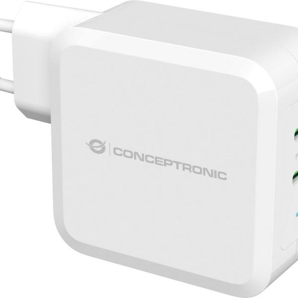 Carregador 2x USB - C PD 3.0 100W Gan (Branco) - CONCEPTRONIC