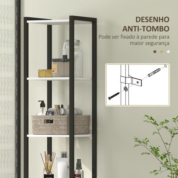 Coluna Casa de Banho Armário Alto Casa de Banho com 3 Prateleiras Abertas e Prateleira Ajustável 30x30x170 cm Branco e Madeira
