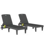 Conjunto de 2 Espreguiçadeiras Reclináveis de Plástico PP com Bandeja Lateral Encosto Ajustável em 5 Posições 192x57x28,5 cm Cinzento