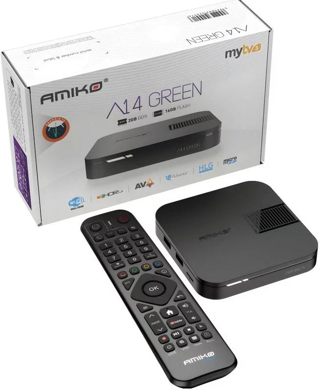 Receptor IPTV Android A14 Green 2GB/16GB Wi - Fi 4K UltraHD MyTV3 - AMIKO