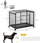 Gaiola dobrável de metal com rodas e freios Bandeja removível e porta com travas125x76x81 cm Cinza escuro