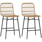 Conjunto de 2 Bancos Altos de Cozinha Bancos de Bar com Encosto e Assento em Vime Sintético 43x56x101 cm Marrom Claro