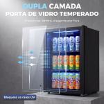 Frigorífico de Bebidas 70 L com Porta de Vidro Duplo Iluminação LED 2 Prateleiras Ajustáveis para 70 Latas
