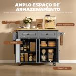 Ilha de Cozinha com Rodas 2 Gavetas 4 Portas Suporte para Temperos e Barra Lateral 111x44,5x82,5 cm Cinzento e Madeira