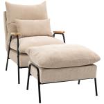 Poltrona Relax com Apoio para os Pés Poltrona Reclinável com Encosto Ajustável Estofada em Veludo 68x91,5x88 cm Bege