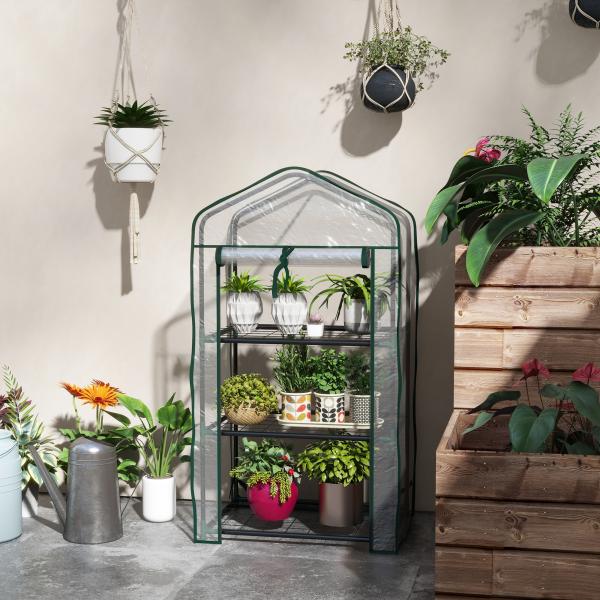 Estufa de Jardim de 3 Níveis Estufa de Terraço com 3 Prateleiras para Cultivo de Plantas Flores 59x39x127 cm Transparente