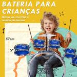 Bateria Infantil com Banco Bateria para Crianças acima de 3 Anos com Pedal e Baqueta Desenho de Estrelas 65x22x57 cm Azul
