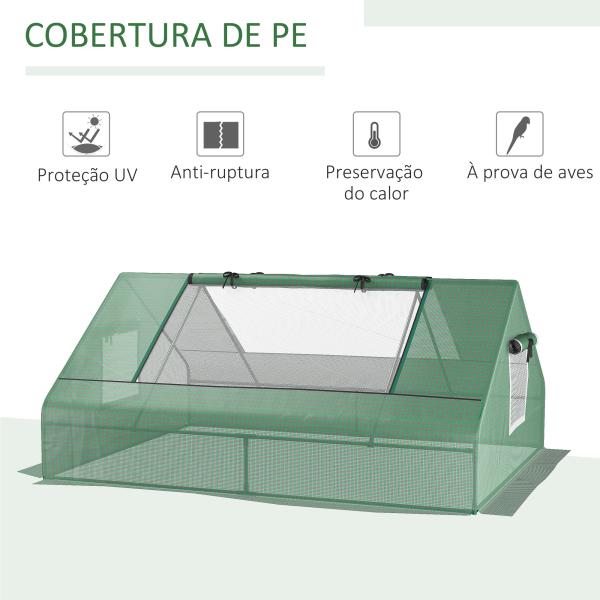 Estufa Pequena para Cultivo com 4 Janelas Enroláveis, Estrutura de Aço e Cobertura PE Anti - UV 180x140x80 cm Verde