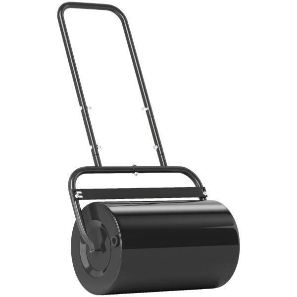Rolo para Relva Largura 58cm Ø32cm Rolo para Relvado 38L Preenchível de Areia ou Água com Guiador em U para Jardim Preto