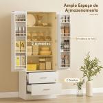 Armário Despenseiro de Cozinha com 2 Portas, 8 Prateleiras na Porta, 2 Gavetas e Prateleiras Ajustáveis, 60x40x159 cm, Branco