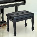 Banco de Piano Altura Ajustável Assento de Couro Sintético Pernas em Madeira 64x35x55 cm Preto
