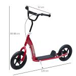Trotinete para Crianças acima de 5 anos Scooter de 2 Rodas Grandes de 12 Polegadas com Freio e Guidão Ajustável em Altura Carga Máx. 50kg 120x52x80 - 88cm Vermelho