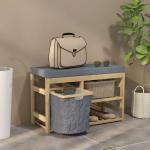 Banco para Sapatos de Bambu Móvel Sapateira com Assento Cesta Amovível e Prateleiras Abertas para 4 Pares de Sapatos 69x30x45 cm Madeira