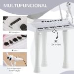 Piano Eletrónico para Crianças com 32 Teclas Microfone Luzes 22 Músicas 4 Tons e Volume Ajustável 37x30,5x60,4 cm Branco