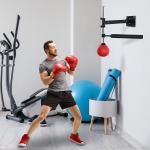 Punching Ball de Boxe Montado na Parede Altura Ajustável com Barra Giratória e Inflador 79x72x20cm Preto e Vermelho