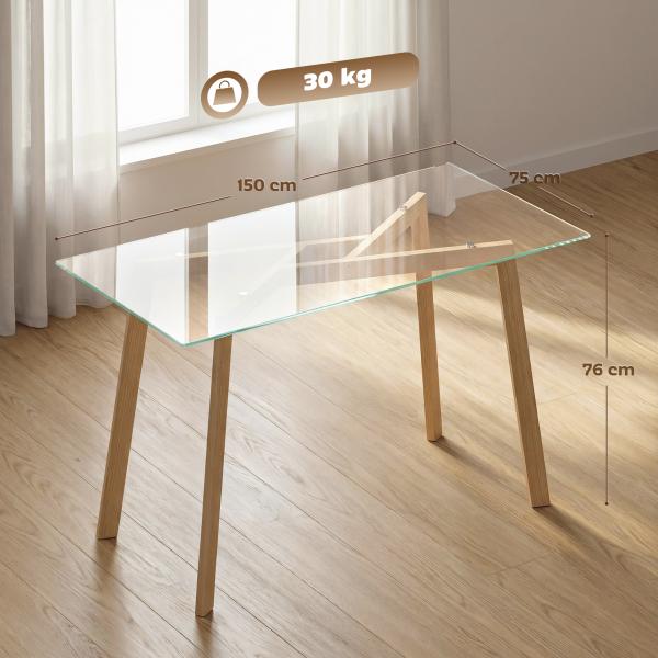 Mesa de Jantar Retangular Moderna para 6 Pessoas Superfície de Vidro Temperado 150x75x76 cm Transparente