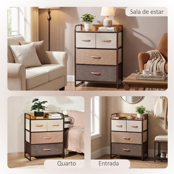 Cómoda de Tecido com 4 Cestos Removíveis e Dobráveis Base Elevada Móvel de Armazenamento 58x29x78,5 cm Multicor