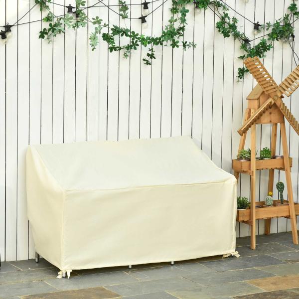 Capa Protetora para Banco 2 Lugares Capa Protetora de Móveis Impermeável Exterior Jardim Proteção contra Chuva e Sol 140x84x56/94cm Creme