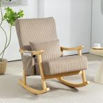 Poltrona Baloiço Moderna em Veludo Cotelê com Apoio para os Braços Almofada Lombar e Bolso Poltrona de Amamentação 65x90x98 cm Castanho Claro