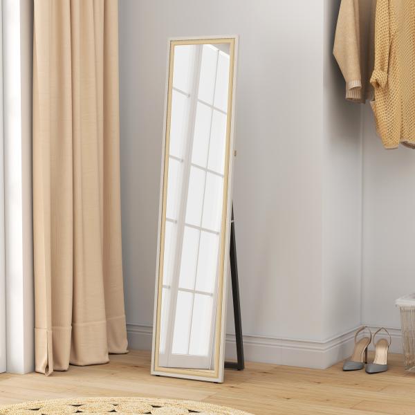 Espelho de Pé 157x37 cm Espelho Corpo Inteiro Grande com Moldura Bicolor para Utilizar Inclinado ou Suspenso Madeira