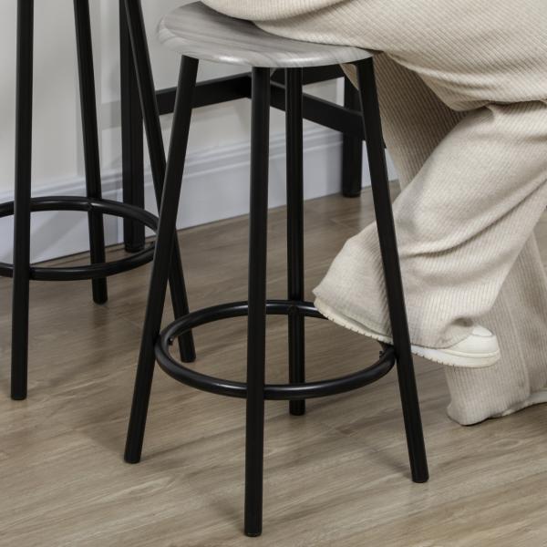 Conjunto de Móveis Altos de Bar com 5 Peças Mesa de Refeição Industrial e 4 Bancos Redondos Cinzento e Preto