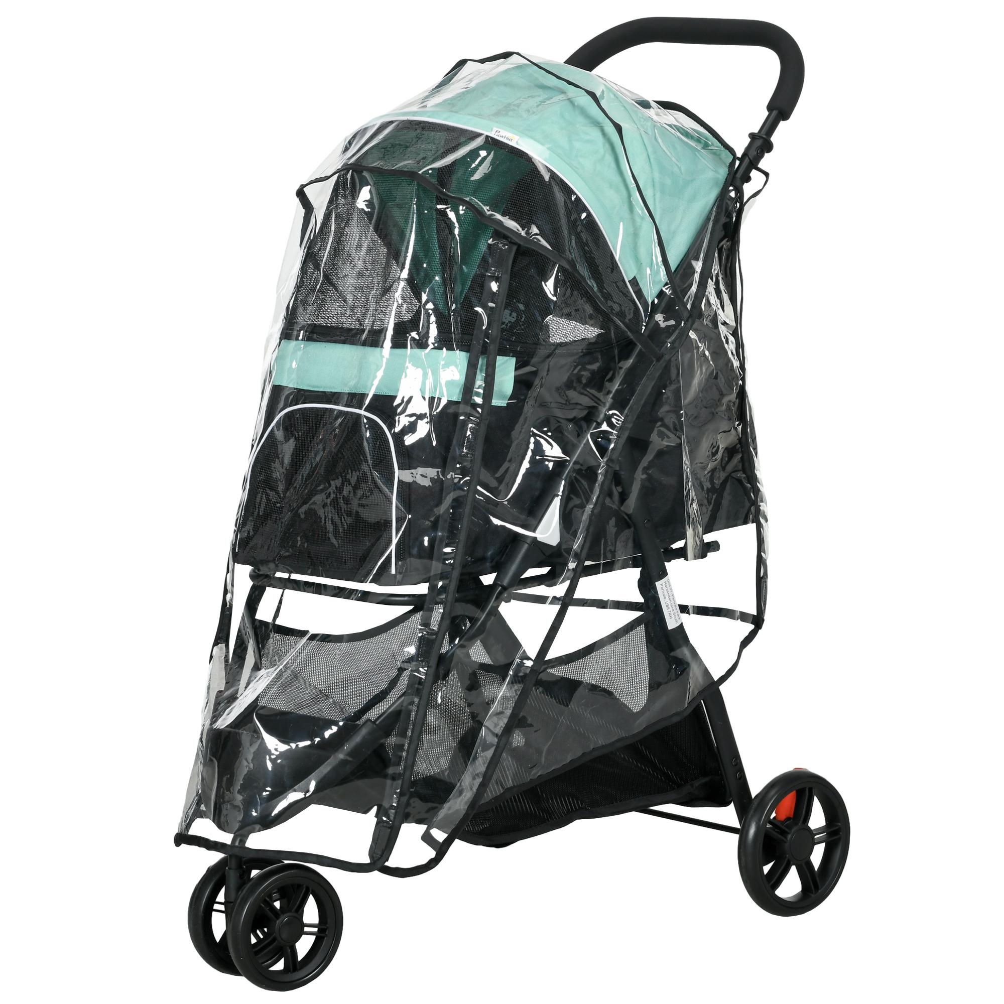 Carrinho para Cães Dobrável para Cães Pequenos com Cesta de Armazenamento Janela de Malha Capa para Chuva 80,5x51,5x100 cm Verde