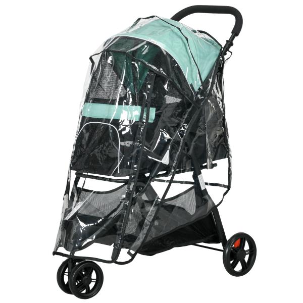 Carrinho para Cães Dobrável para Cães Pequenos com Cesta de Armazenamento Janela de Malha Capa para Chuva 80,5x51,5x100 cm Verde