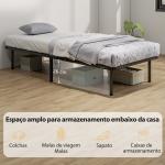 Estrutura de Cama 90x190 cm de Aço com Espaço de Armazenamento em Madeira de Álamo Capacidade 300 kg Preto