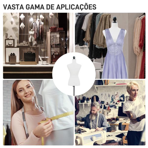 Manequim de Costura Feminino Manequim de Costura Ajustável a 130 - 168 cm com Tripé de Madeira Branco