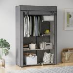 Roupeiro de Tecido Dobrável com 6 Prateleiras e 1 Barra de Pendurar para Dormitório Vestidor 103x43x162,5 cm Cinzento