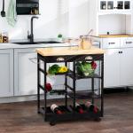 Carrinho de Cozinha com Rodinhas com Prateleira e Gaveta 74x37x76cm Preto