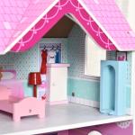 Casa de bonecas 3 andares com Pátio Mobília acessórios Madeira 86x30x87 cm Rosa