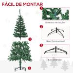 Árvore de Natal Artificial 150cm Ignífugo com 420 Ramos 48 Decorações Folhas de PVC e Suporte Metálico Verde