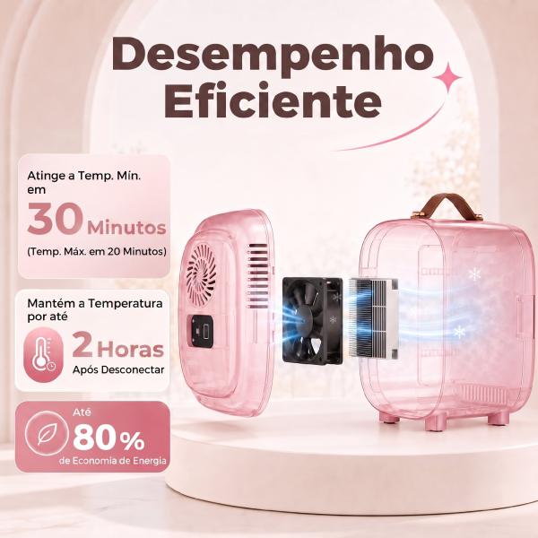 Frigorífico Pequeno de Cosméticos 4L 9V/240V para Arrefecer e Aquecer Mini Frigorífico para Beleza 20,3x26,3x28 cm Rosa