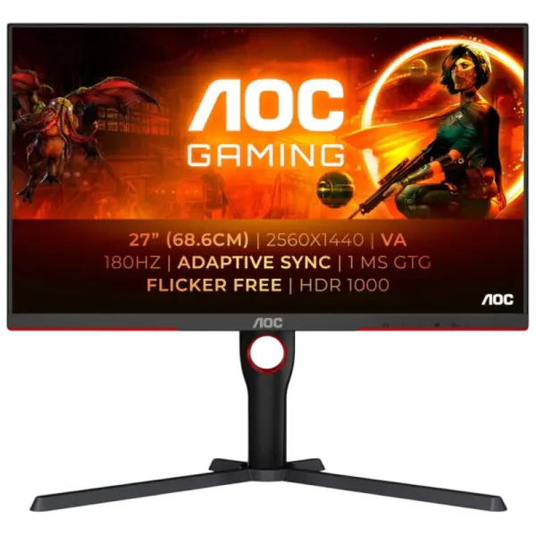 Monitor Gaming AOC Q27G3XMN/BK 27" QHD 1ms 180Hz VA Regulável em Altura