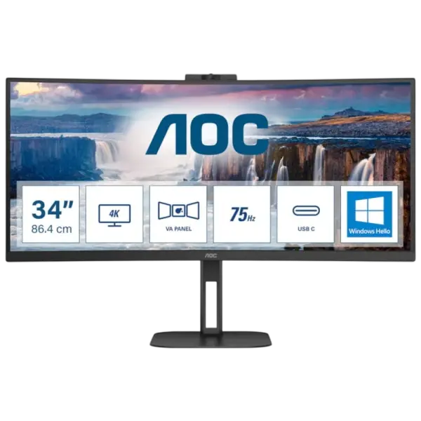 Monitor Curvo VA LED 34 CU34V5CW Wide Quad HD (Preto) - AOC