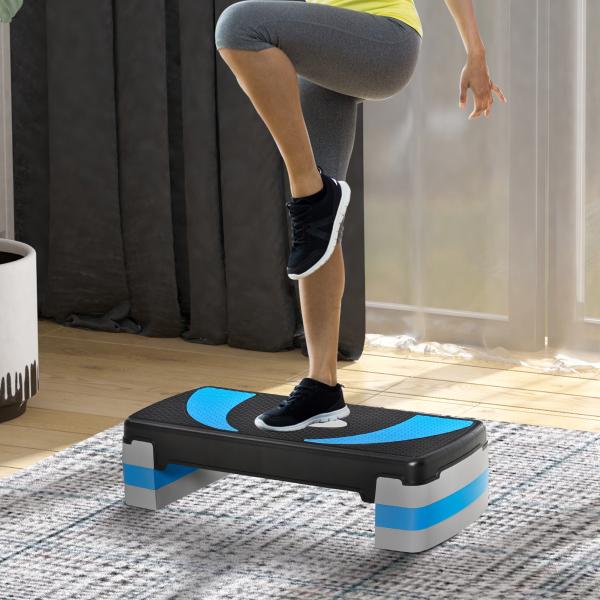 Step para Exercício Aeróbico Plataforma Step com Altura Ajustável em 3 Níveis com Carga Máxima 150kg para Exercício em Academia Casa 80x31x10 - 20cm Azul
