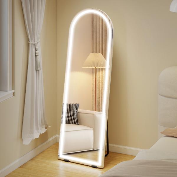 Espelho de Corpo Inteiro com Luzes 150x50 cm Arqueado Sem Moldura 3 Tons de Luz Brilho Ajustável Transparente