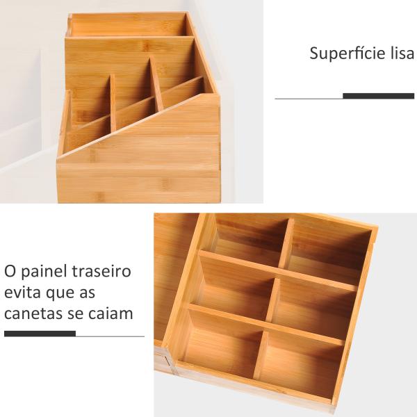 Organizador para Secretária de Bambu Sistema de Secretária Organizador de Mesa de Escritório Polivalente 33x20,5x15,5 cm